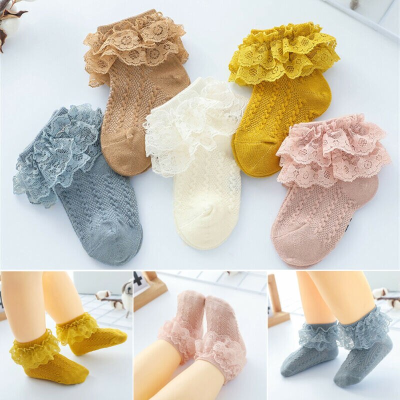 Baby Girl Children Toddler Cotton Ankle Socks Frilly Trim Lace Short Stocking