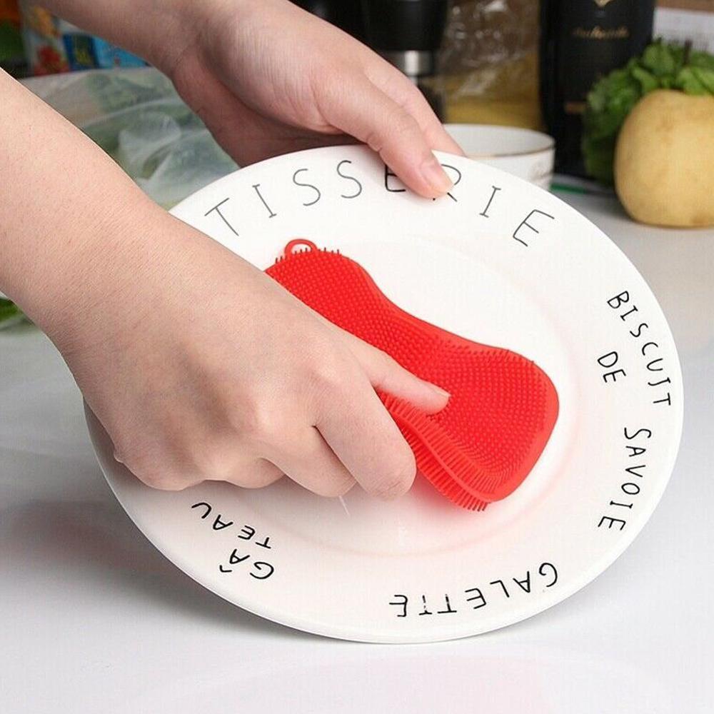 1pcs Kitchen Cleaning Brush Silicone Dishwashing Brush Sponge Scrubber Pot Vegetable Dish Pan Fruit Brushes Cleaning Washin R1W2