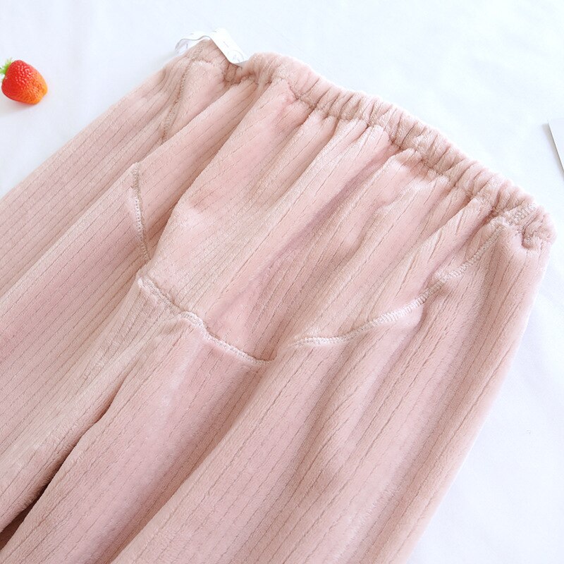 Solid Sleep Bottoms Women Candy Color Sweet Slouchy Thicker Cozy All-match Flannel Teenagers Nightwear Home Trendy Female Lounge