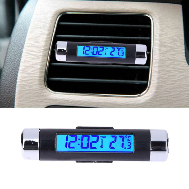 Auto Thermometer Uhr Kalender Auto LCD Digital Blau Licht Temperatur Che Automobil Luft Auslauf Thermograph w/ Clip Zubehör