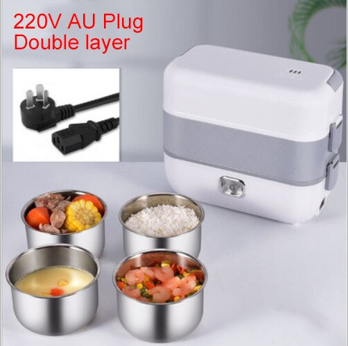 110V/220V Portable Electric Thermal Heating Lunch Box Rice Cooker 2/4 Liner Cooking Pot Stainless Steel Meal Warmer Food Steamer: 4 Liner AU plug