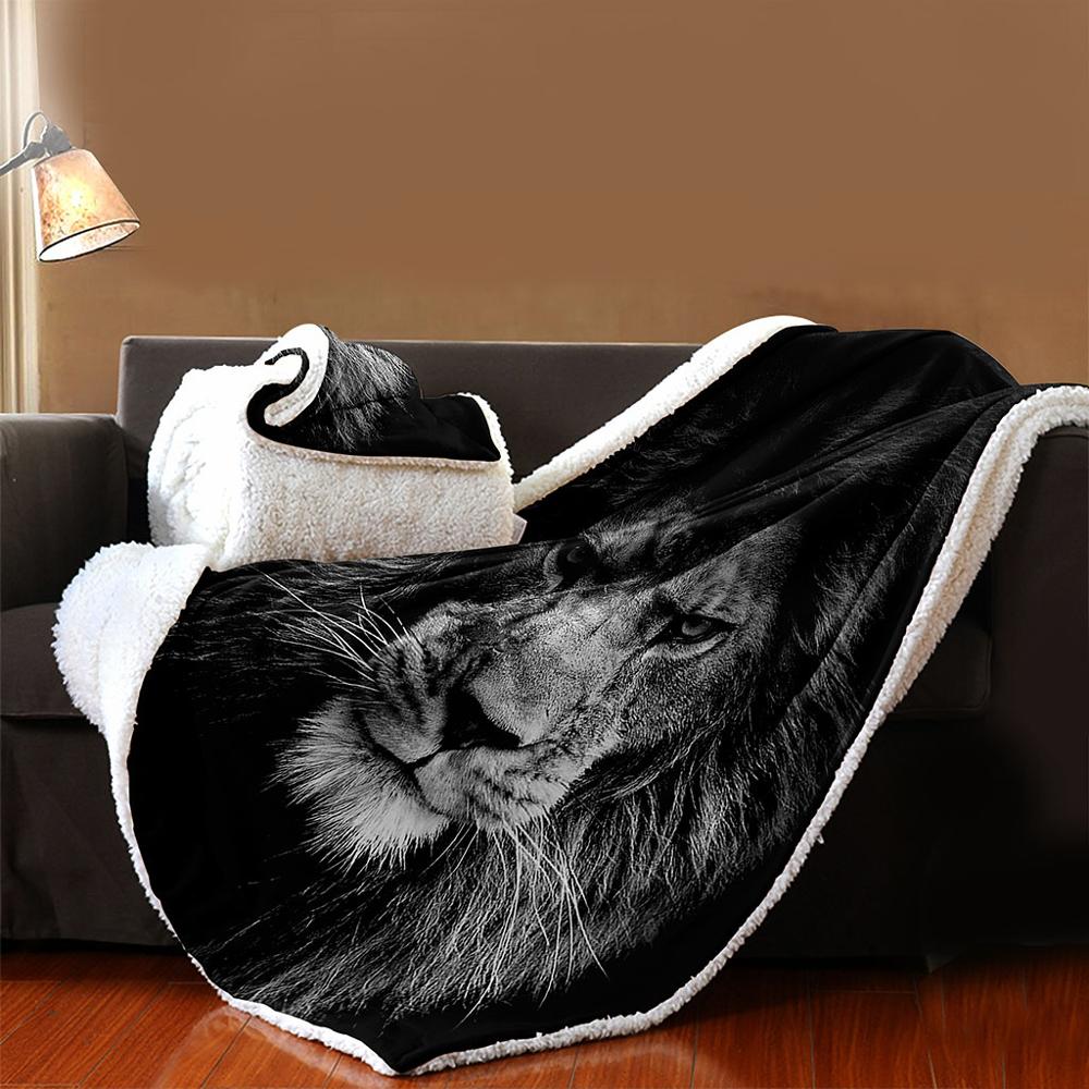 Onglyp 3d løve sherpa tæppe varmt behageligt tæppe kaste til sofa sovesofa rejse plus sengetæppe boligindretning tæpper dyner