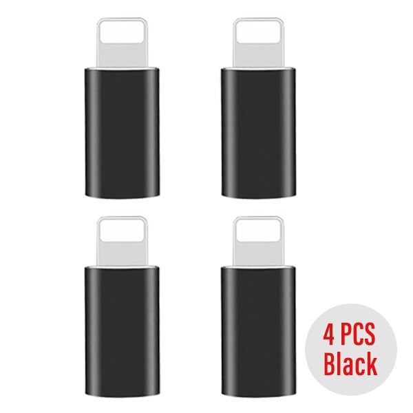 ¡! ACCEZZ-adaptador Micro USB a 8 pines para Apple Charge, convertidor de carga de datos para iphone 11, X, XS, MAX, XR, 8, 7, 6S Plus, 4 Uds.: 4PC Black