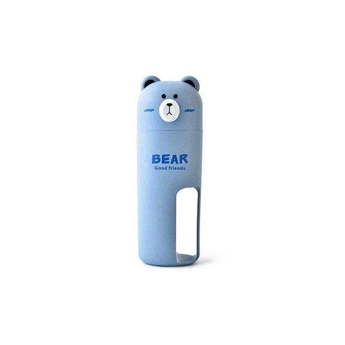 XZJJA Wheat Straw Cute Bear Bathroom Accessories Sets Travel Wash Cup Set Portable Toothbrush Toothpaste Box Wash Gargle Suit: Blue