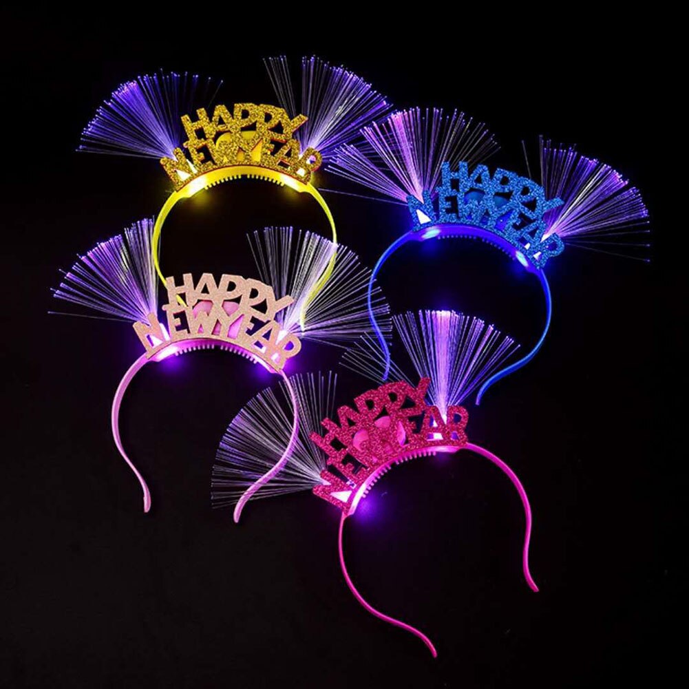 Glitter Happy Year Letters Hair Hoop Optical Fiber Light Up Party Favor Decoration