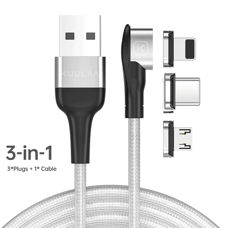 Kuulaa magnetische oplaadkabel usb type c micro-oplaadkabel voor iphone 12 11 samsung huawei xiaomi snellaadkabel usb-kabel: 3 in 1 zilver