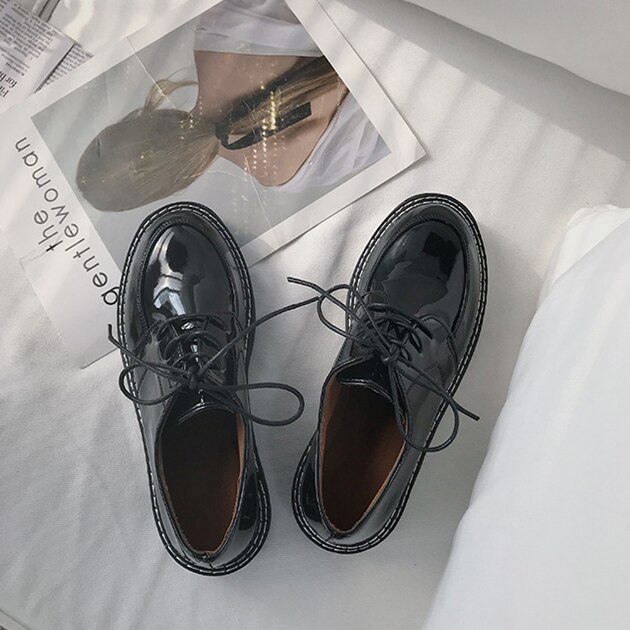 Japanese School Uniform shoes Jk Student Shoes Girls Women Kawaii Lolita Soft Girl Round Toe Platform Patent Leather Shoes 4cm: Patent / 35