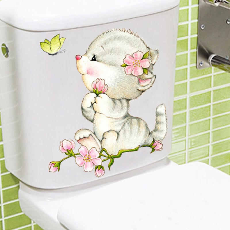 Levende 3d søde katte dyr toilet klistermærker boligindretning diy wc vaskerum pvc plakater killing hvalp tegneserie wall art mærkater: -en