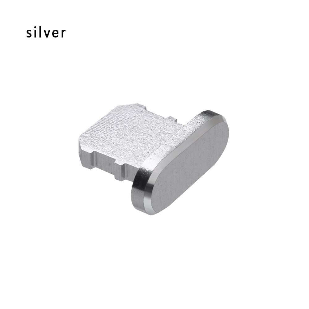 Støvtæt aluminiumslegering dæksel anti støv oplader dock stik prop dæksel til iphone x xr max 8 7 6s plus: Sølv