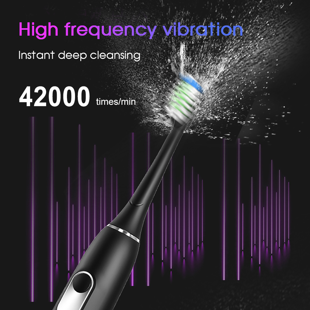 [ZS] – brosse à dents électrique sonique silencieuse, Base sans fil IPX7, étanche, 5 Modes, ondes acoustiques, poils doux, avec 8 têtes de rechange