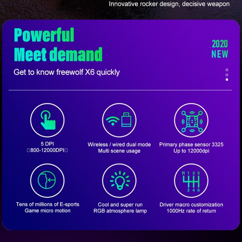 X6 Wireless Rechargeable Gaming Mouse Dual Mode Wireless Mechanical Mouse 12000 DPI