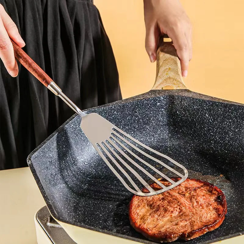 Utensílios de cozinha com cabo de nogueira, faca de bolo de aço inoxidável, pá, colher de arroz, concha de sopa, componente de serviço de restaurante