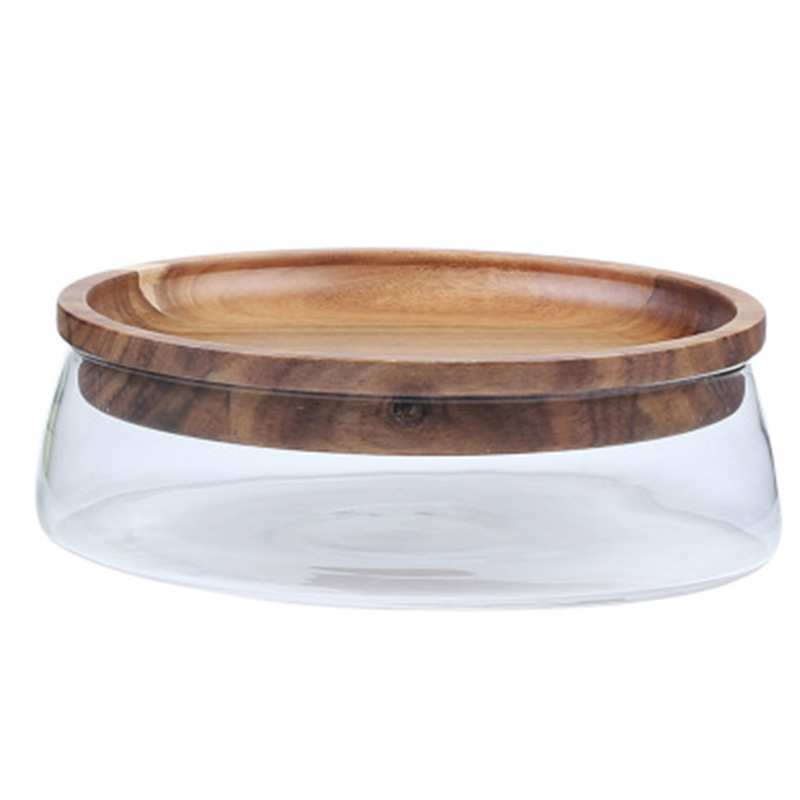 European-style wooden high-grade fruit tray double glass dried fruit melon nut tray candy storage box glass containers food: Default Title