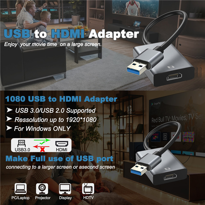 Adaptador usb para hdmi usb 3.0/2.0 para hdmi 1080p 60hz conversor de cabo gráfico de vídeo para pc laptop projetor hd tv compatível