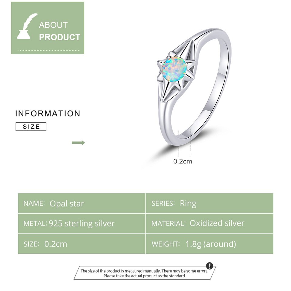 Bamoer Mode Lichtblauw Opaal Ster Ring Voor Vrouwen Echt 925 Sterling Zilveren Bruiloft Ring Anniversary Jewelry