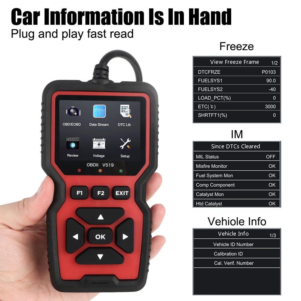 Lectura de fallos de motor, detección de voltaje de batería de datos, V519, Elm327, lector de código, instrumento de diagnóstico de fallos automotrices, escáner OBD2