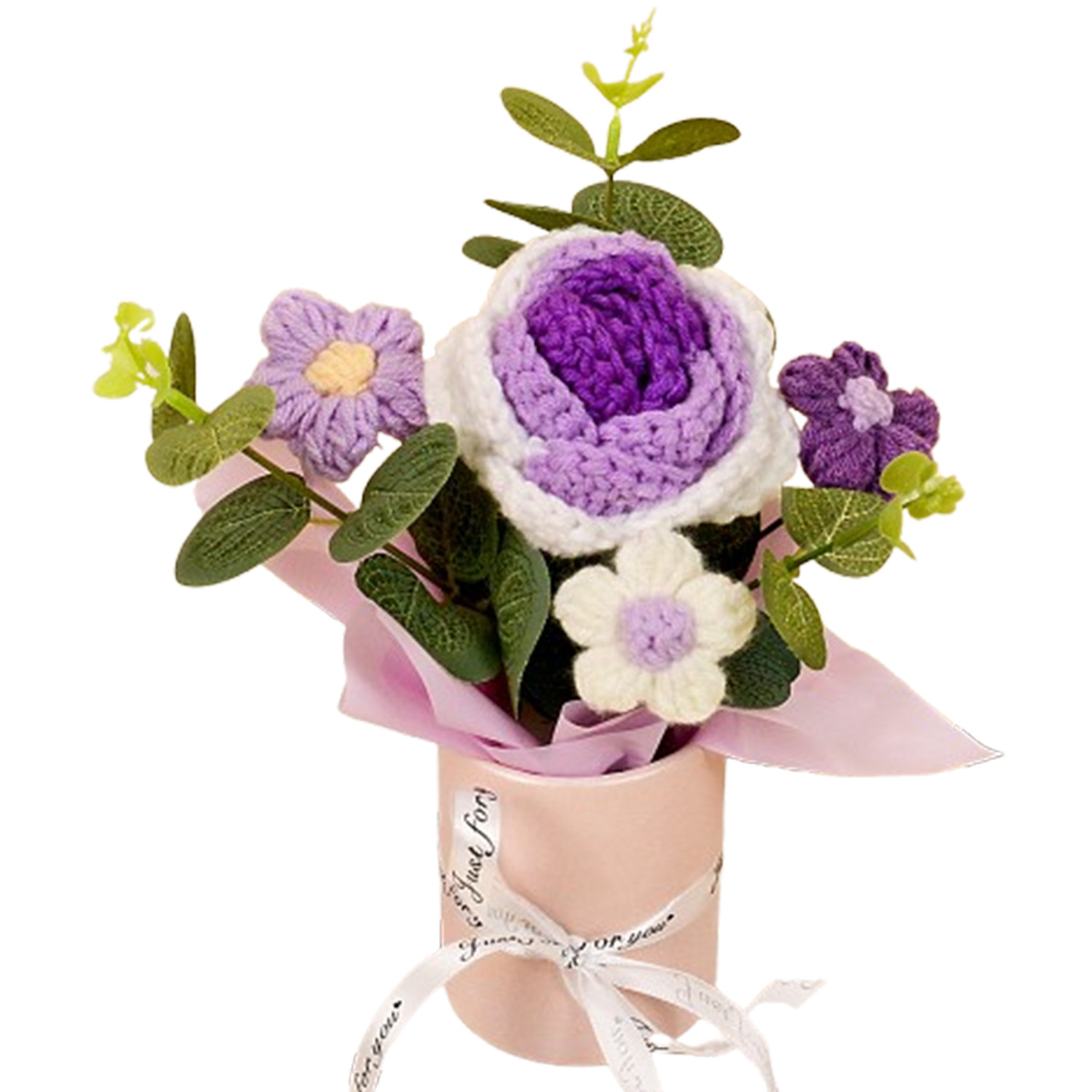 Ramos de flores de ganchillo hechos a mano, tela tejida de ganchillo, ramo de rosas y girasoles, decoración del hogar y para mujer, esposa, mamá, 1 ud.: Morado
