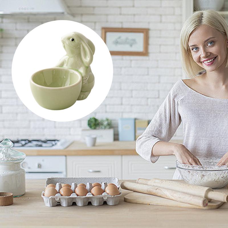 Tasse à œufs en forme de lapin en céramique, support d'œuf en forme de lapin mignon, ornements de table, porte-œufs durs, conteneur d'outils pour œufs