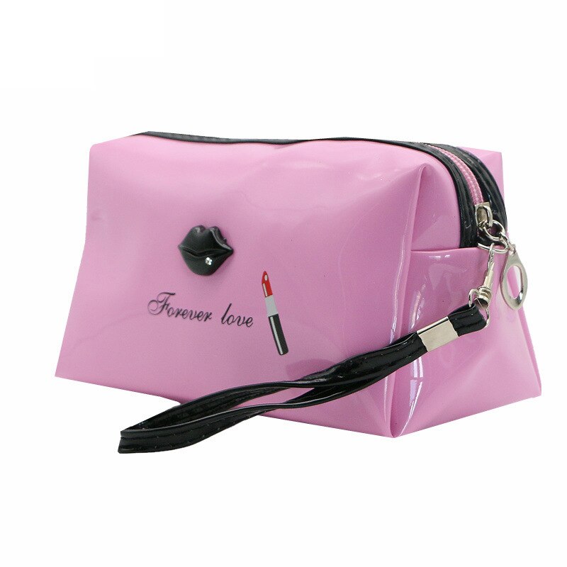 Uosc kosmetiske tasker til kvinder kvindelige rejser bærbare pu læder lyse læber kosmetiske tasker tasker multifunktionel makeup taske neceser: Lyserød