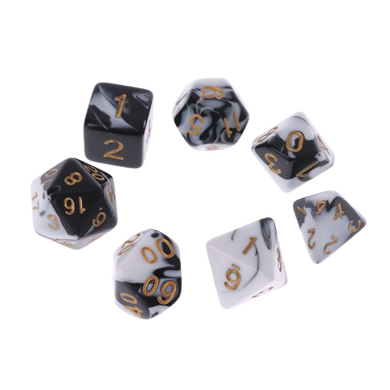 7 Pcs Acryl Dobbelstenen Zwart Wit Goud Punten D4 D6 D8 D10 D12 D20 Ktv Bar Nachtclub Entertainment Gereedschap Volwassen speelgoed