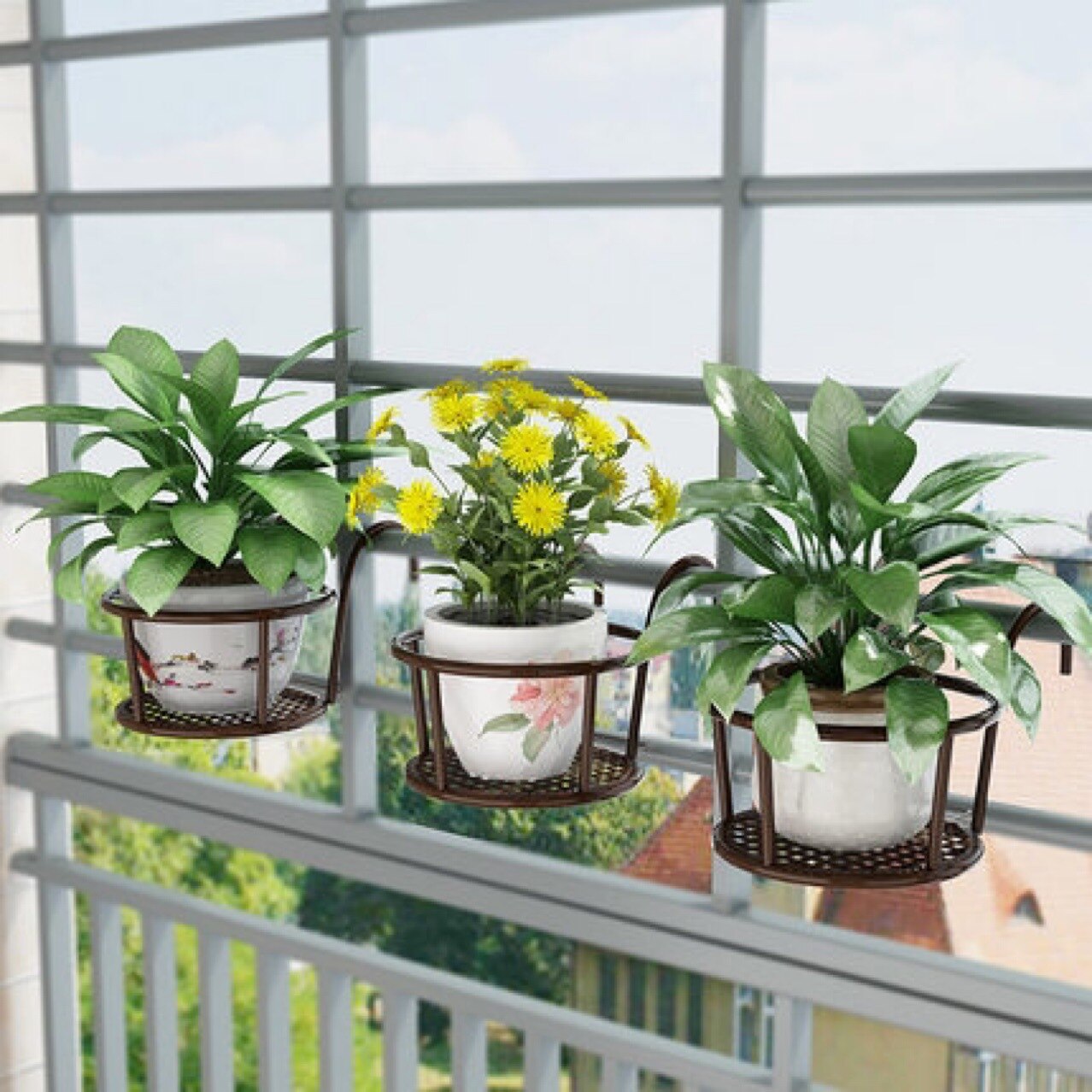 Alsidig letvægts metalplanter stativ hyldeholder til indendørs altan blomsterstand hængende type grøn hængende orkidé