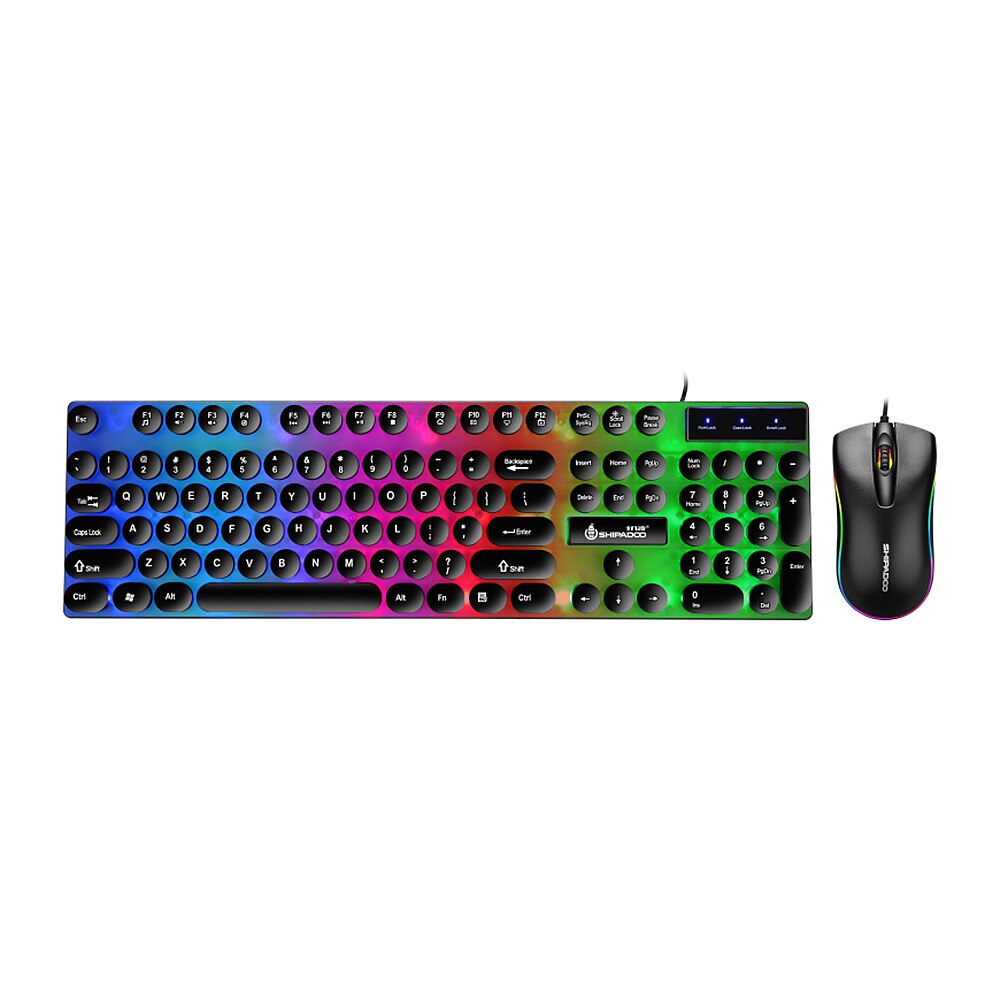 Teclado y ratón flotante Punk con retroiluminación, combinación de teclado y ratón con cable de 104 teclas, colorido ratón 3D para ordenador portátil/PC a prueba de agua: Negro