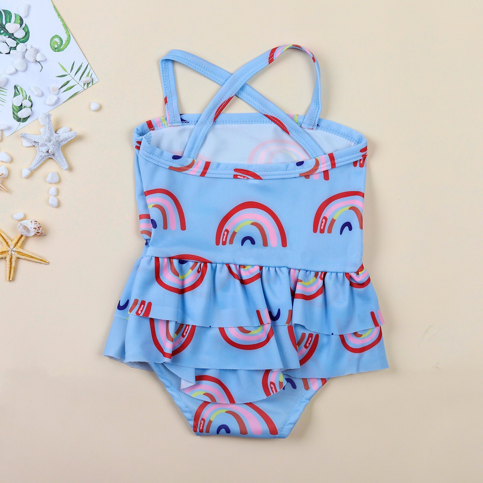 #50 Toddler Girls Swimsuit Kids One Piece Swimwear Cartoon Bikini Rainbow Beach Wear Baby Children Beach Bathing Suit Dress Girl