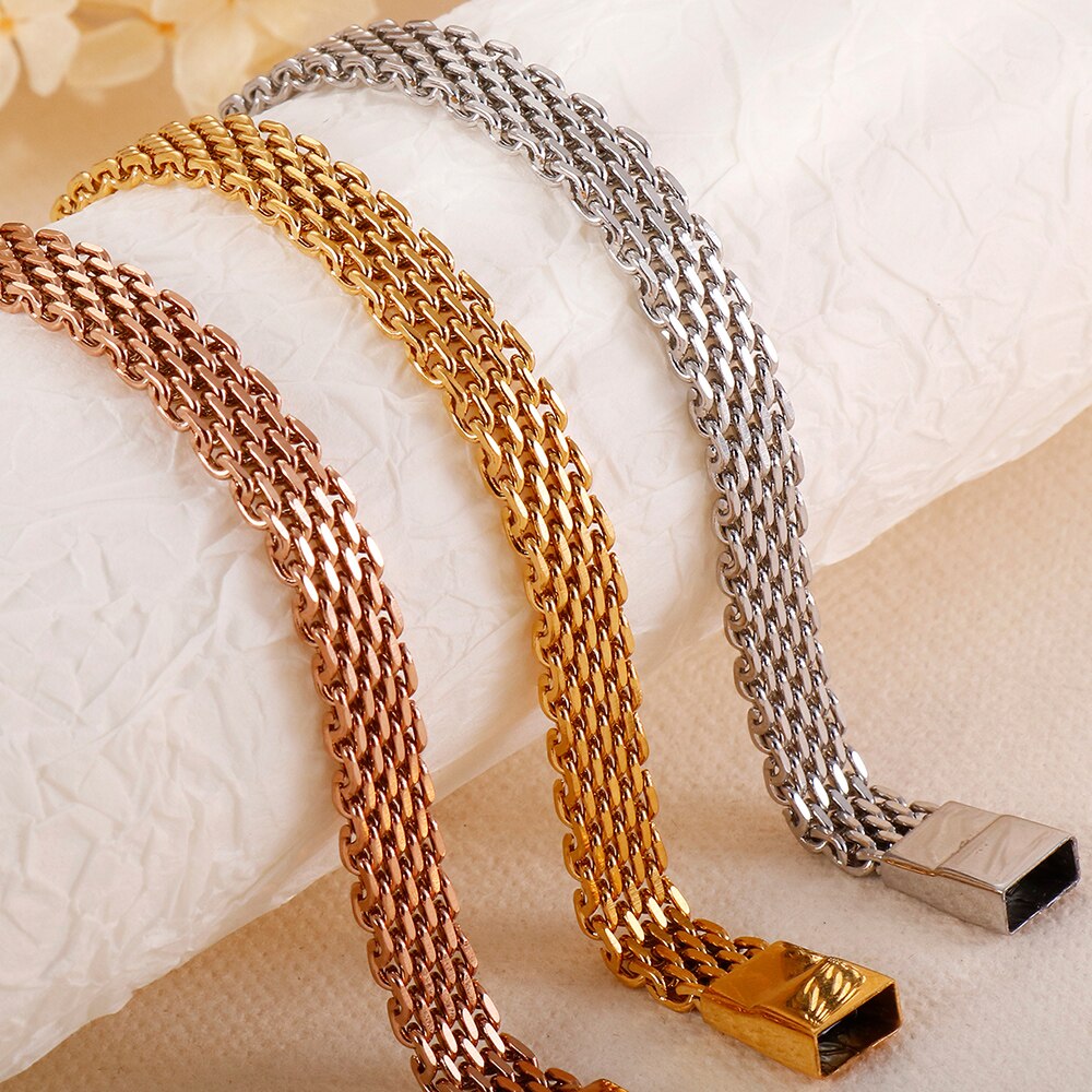 Brazaletes de acero inoxidable 316L de oro rosa para mujer, accesorios de joyería hindú, pulsera de cadena de 8MM, del Día de San Valentín para ella