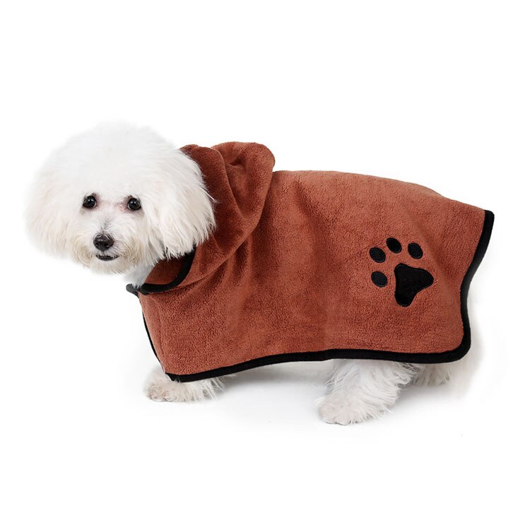 XS-XL Dog Bathrobe Warm Dog Clothes Super Absorbent Pet Drying Towel Embroidery Paw Cat Hood Pet Bath Towel Grooming Pet Product