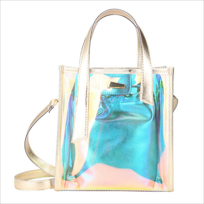 Bolsa de ombro feminina transparente, sacola de mão da moda 2 pçs/set de ombro selvagem: Ouro / Dourado