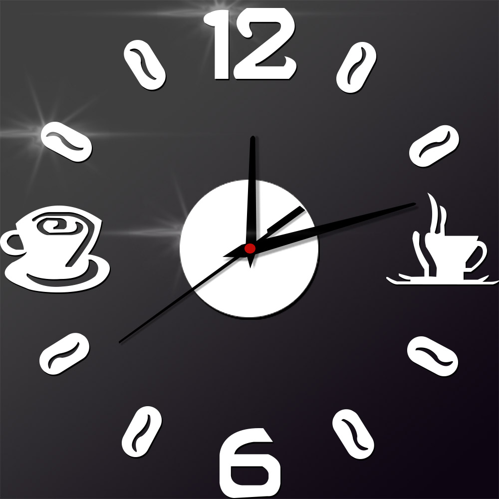 DIY digital number coffee cup acrylic clock self-adhesive mirror sticker wall clock quartz non-ticking kitchen home decoration