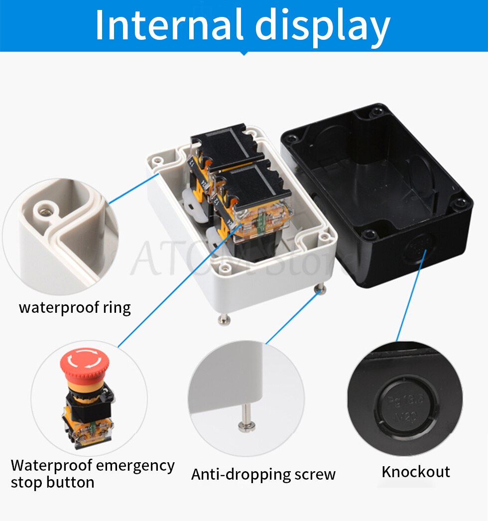 Button switch control box emergency stop waterproof button indicator box plastic start electric box