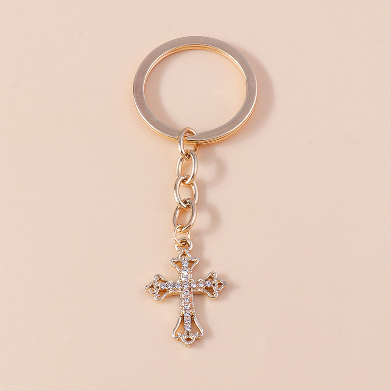 Porte-clés religieux croix en cristal biscuits pour femmes et filles, porte-clés, porte-clés, breloques de sac à main, bijoux à bricoler soi-même, , luxe: green