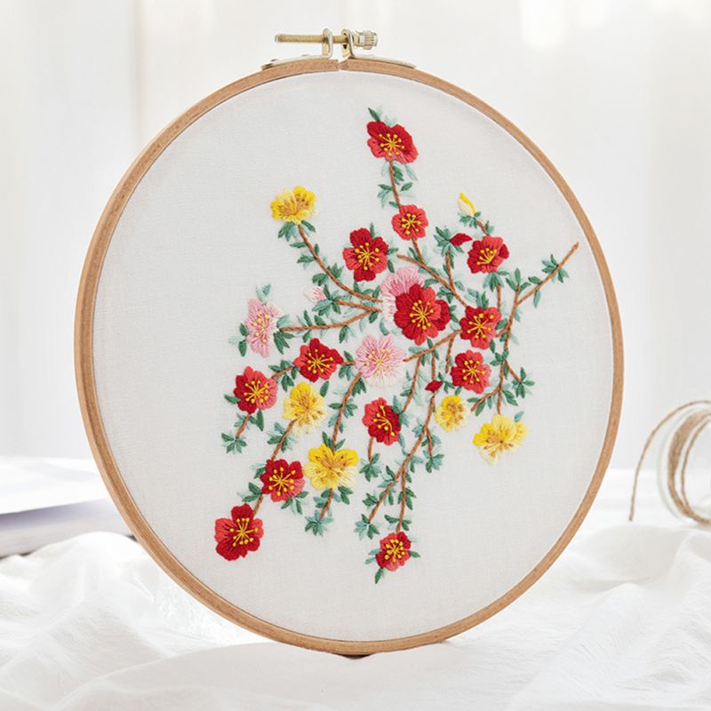 DIY Stamping Embroidery Starter Kit Embroidery Cloth with Floral Plant Pattern Color Line Tool Kit Embroidery Material