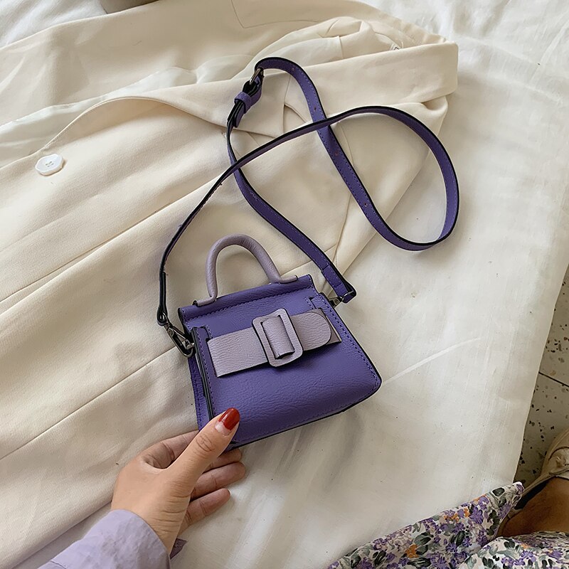 Mini sac fourre-tout en couleurs contrastées pour femmes, sacoche à bandoulière pour voyage, en cuir PU de bonne ,: 12 CM Dark Purple