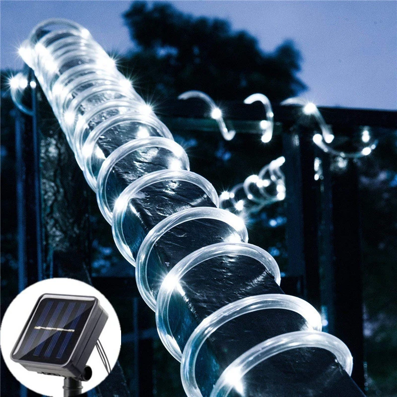 Luces de cuerda solares para exteriores, guirnaldas de luces LED de tubo transparente para , piscina, patio, valla de árbol, jardín, porche, Camping, calle: changeable / K