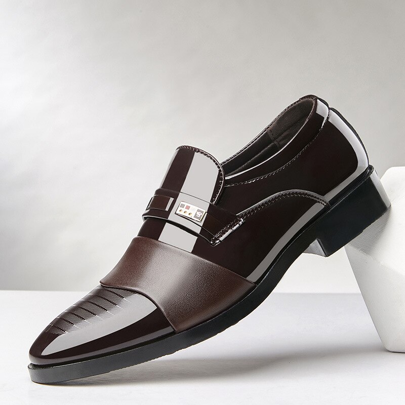 Chaussures en cuir à bout pointu pour hommes, chaussures décontractées à talons bas, Simple, chaussures d'affaires, grande taille 38-46: Brown / 38