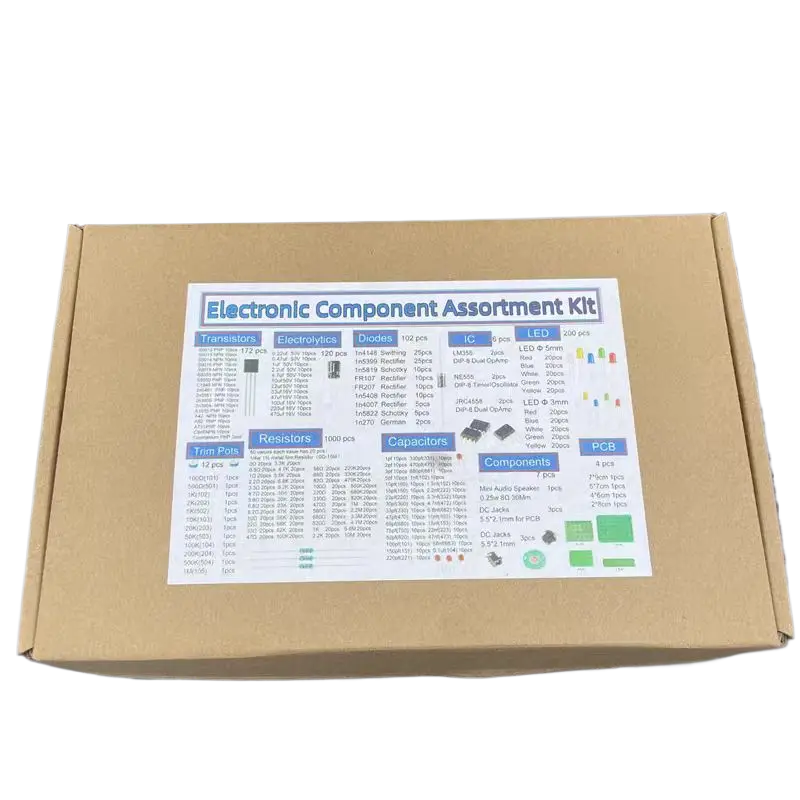 1900 pcs Mega Electronic Component Kit including Assortment + Capacitors + Resistors + LED + Transistors + DC Jacks + PCB +opamp