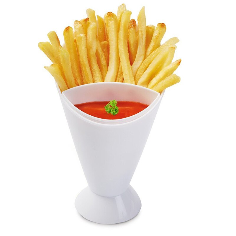 2 In 1 Franse Fry Cone Dompelen Cup Plastic Beker Zelf Stand Aardappel Tool Servies Frieten Chip Aardappel Chip kegel Houder Cups