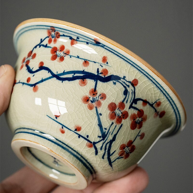Hand Painted Cup Chinese Antique Plum Pottery Cups Ancients Tea Cup Set Teaware Ceramic Opening Mugs For Tea Ceremony