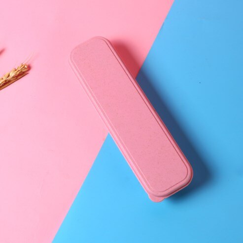 Fork Spoon Box with Lid Wheat Straw Cutlery Box Portable Tableware Cutlery Box Dinner Set Travel Packaging Storage Box Table Set: B-Pink