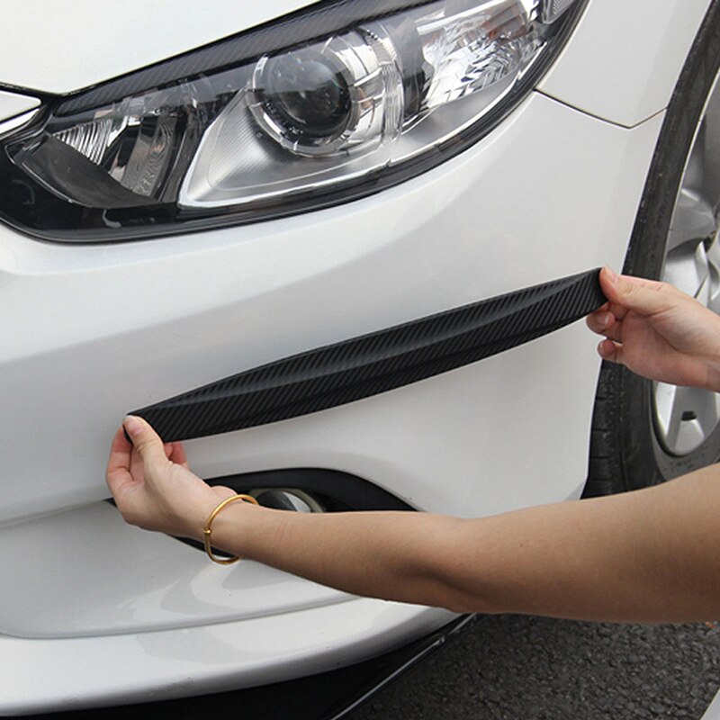 2 uds, Protector de parachoques de coche, Protector de esquinas, adhesivo para arañazos, Kit de carrocería de goma con textura de fibra de carbono