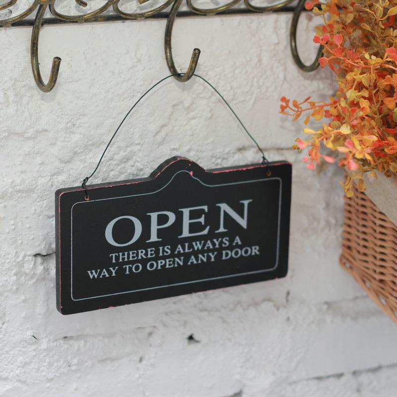 Open&closed Shop Wood Sign Pastoral Style Shop Door Information Hanger Plate Coffee Store Wooden Welcome Board: black