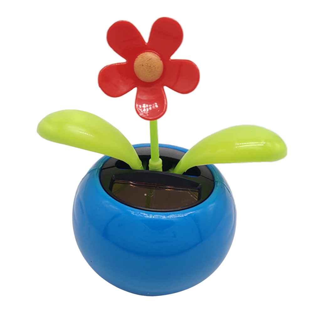 Solar- angetrieben Blume Sonnenblumen Tanzen Schaukel Puppe Spielzeug Wohnkultur Auto Ornament Blumentopf Figur -Blau