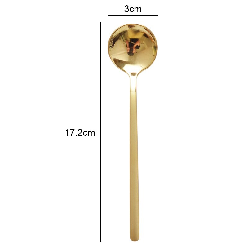 Kleine Ronde Fruit Yoghurt Lepel Mok Rvs Ronde Vorm Melk Koffie Lepels 1Pc: Gold long