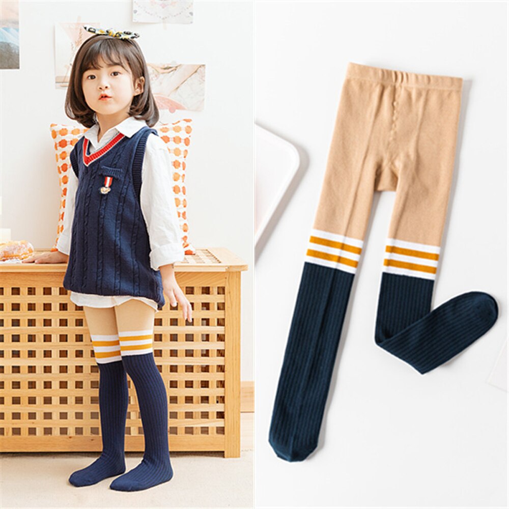 School stijl kinderen baby meisjes gestreepte panty schattige panty knie mooie panty gebreide panty warme leggings voor kleine meisjes