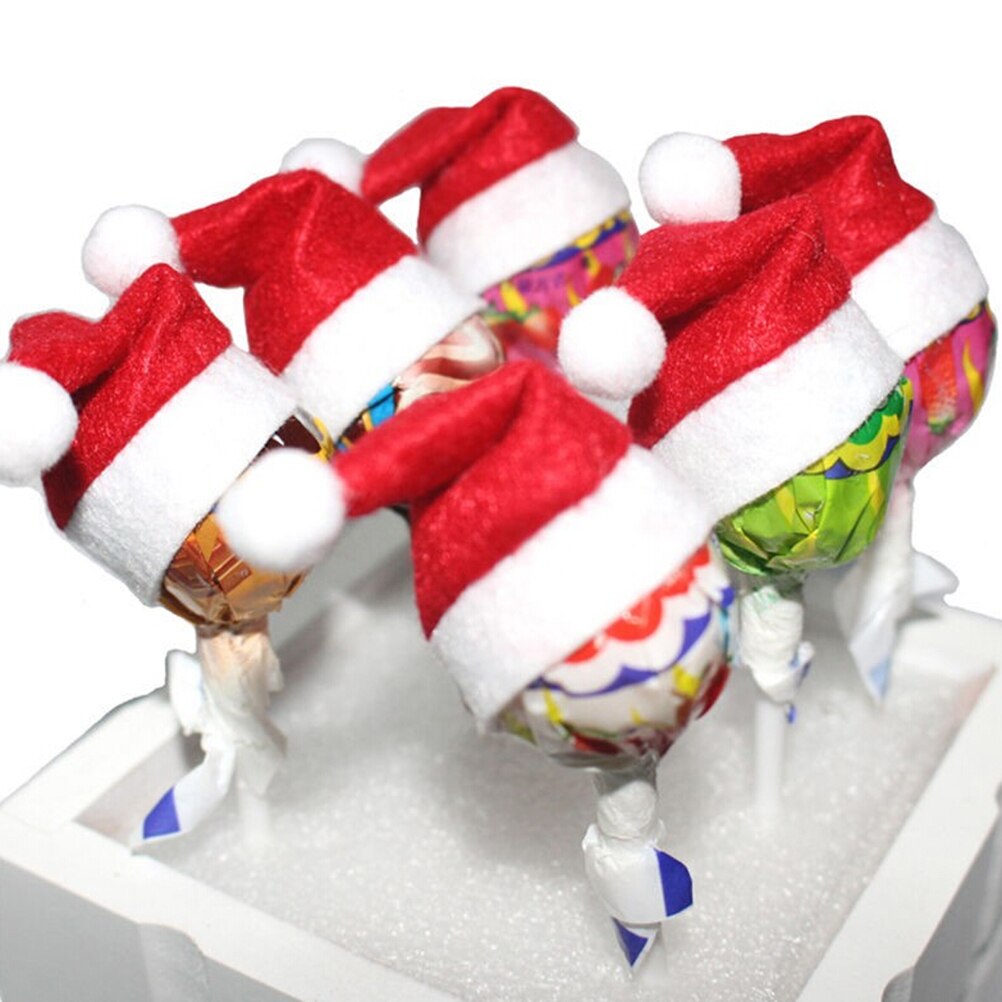 Rode Kerst Santa Hoed Cup Hoed 4.5 Cm Mini Kerstman Cover Jaar Kerstcadeau Kerst Candy Cover Decoratie 6 stks/set