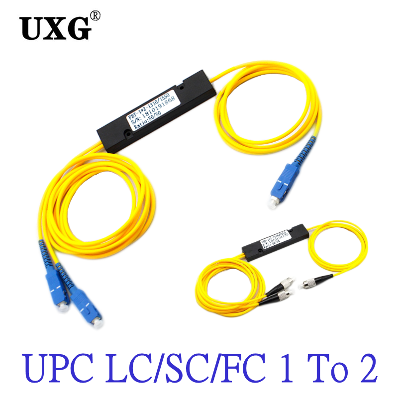 Divisor de fibra óptica PLC SC LC FC UPC 1X2 PLC, divisor monomodo de 1 a 2 SC/UPC PCL, divisor de computadora Y manga de cable, 2M