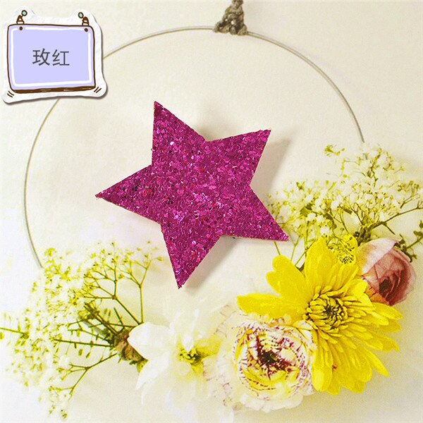 Shiny Sythetic Leather Star Barrette For Kid Girls Bling Leather Children Hair Clips Toddlers Hairpins Hair Accessories: Rose Red