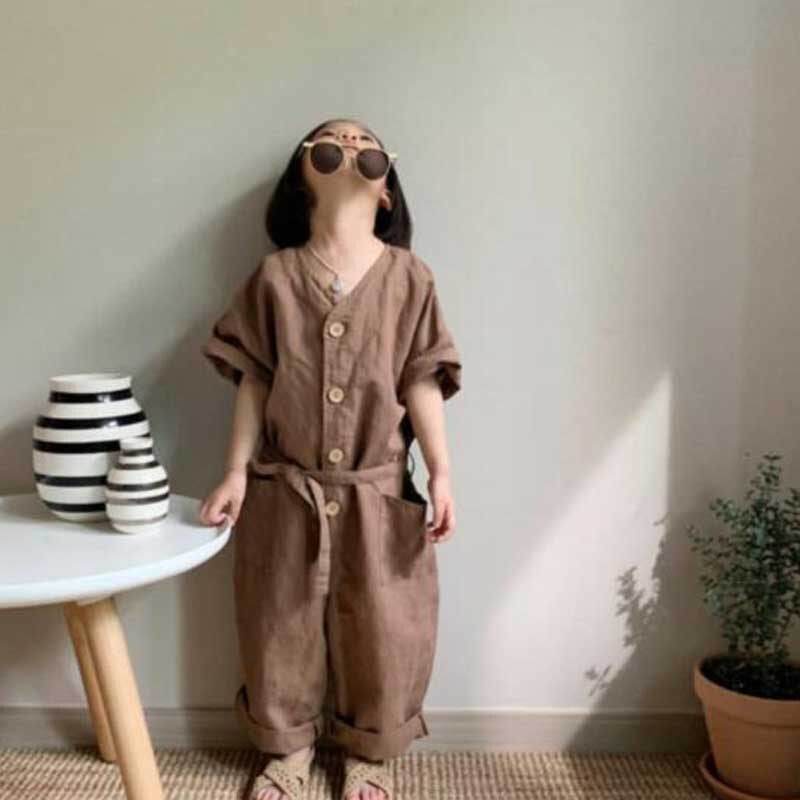Milancel Meisjes Overalls V-hals Jongens Jumpsuits Enkele Borst Kids Playsuit Ademend Overalls